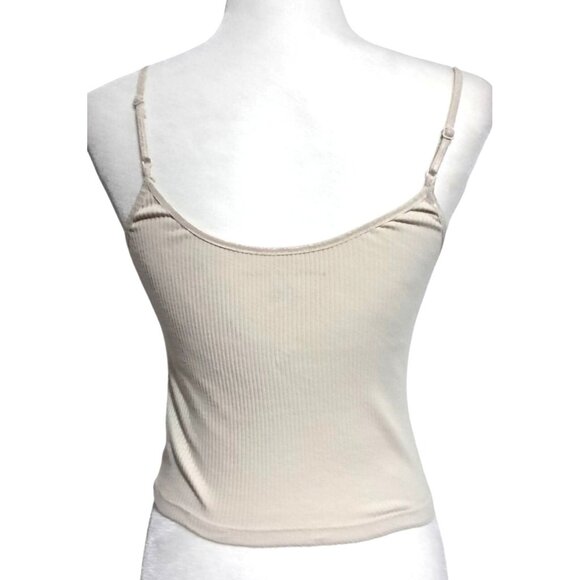 American Eagle Aerie Beige Ribbed Ruched Spaghetti Strap Crop Tank Top Size M - Picture 8 of 9